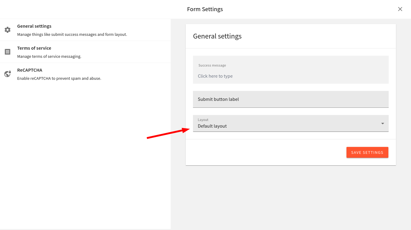 Webiny form settings button